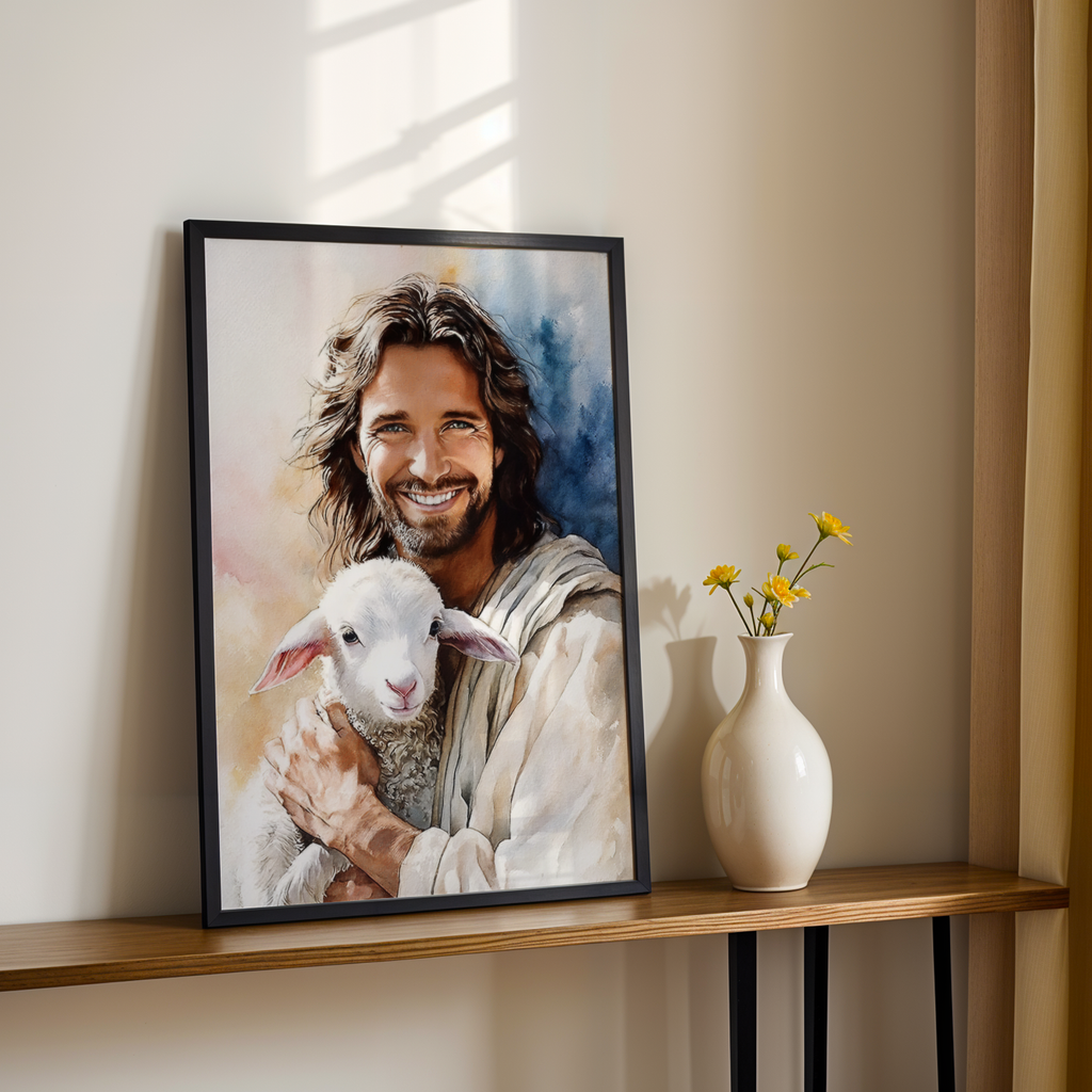 The Good Shepherd Wall Art, Jesus with Lamb Print, Peaceful Prayer Corner, Holygraceart