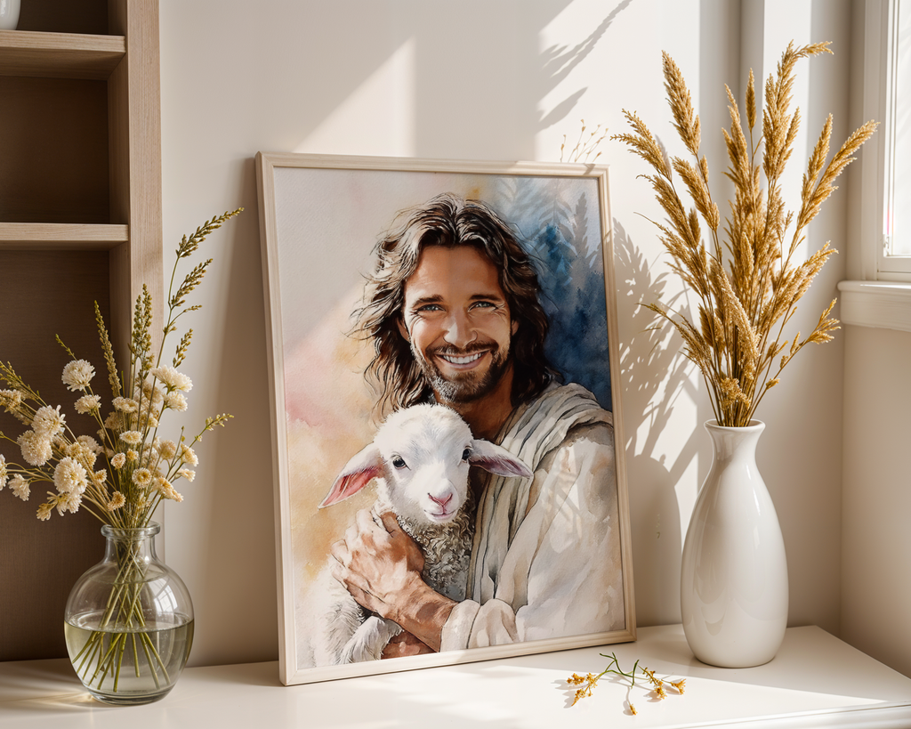 The Good Shepherd Wall Art, Jesus with Lamb Print, Peaceful Prayer Corner, Holygraceart