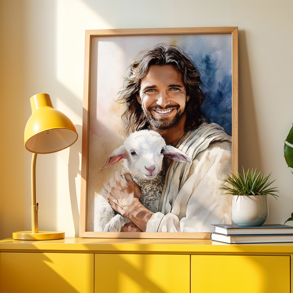 The Good Shepherd Wall Art, Jesus with Lamb Print, Peaceful Prayer Corner, Holygraceart