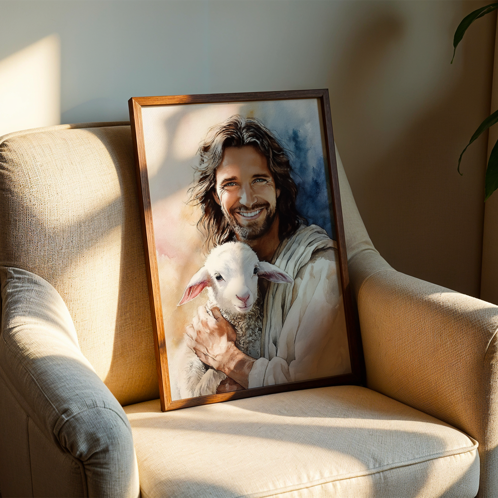 The Good Shepherd Wall Art, Jesus with Lamb Print, Peaceful Prayer Corner, Holygraceart