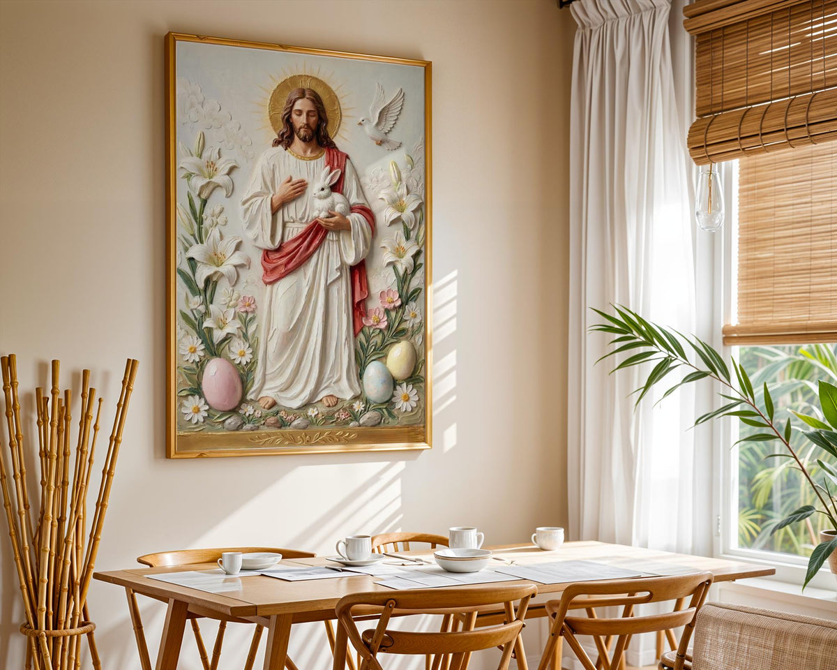 Jesus with Lamb, Lily & Dove – Art Print, Easter Gift