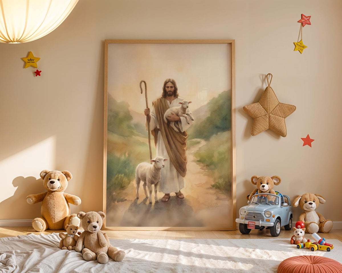 Jesus Christ the Good Shepherd – Watercolor Print, Lamb of God Gift