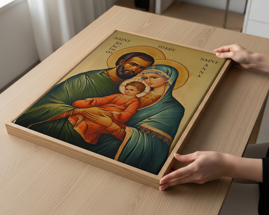 Saint Joachim and Saint Anna with Mary Icon Wall Art, Family Blessing Gift, Holygraceart