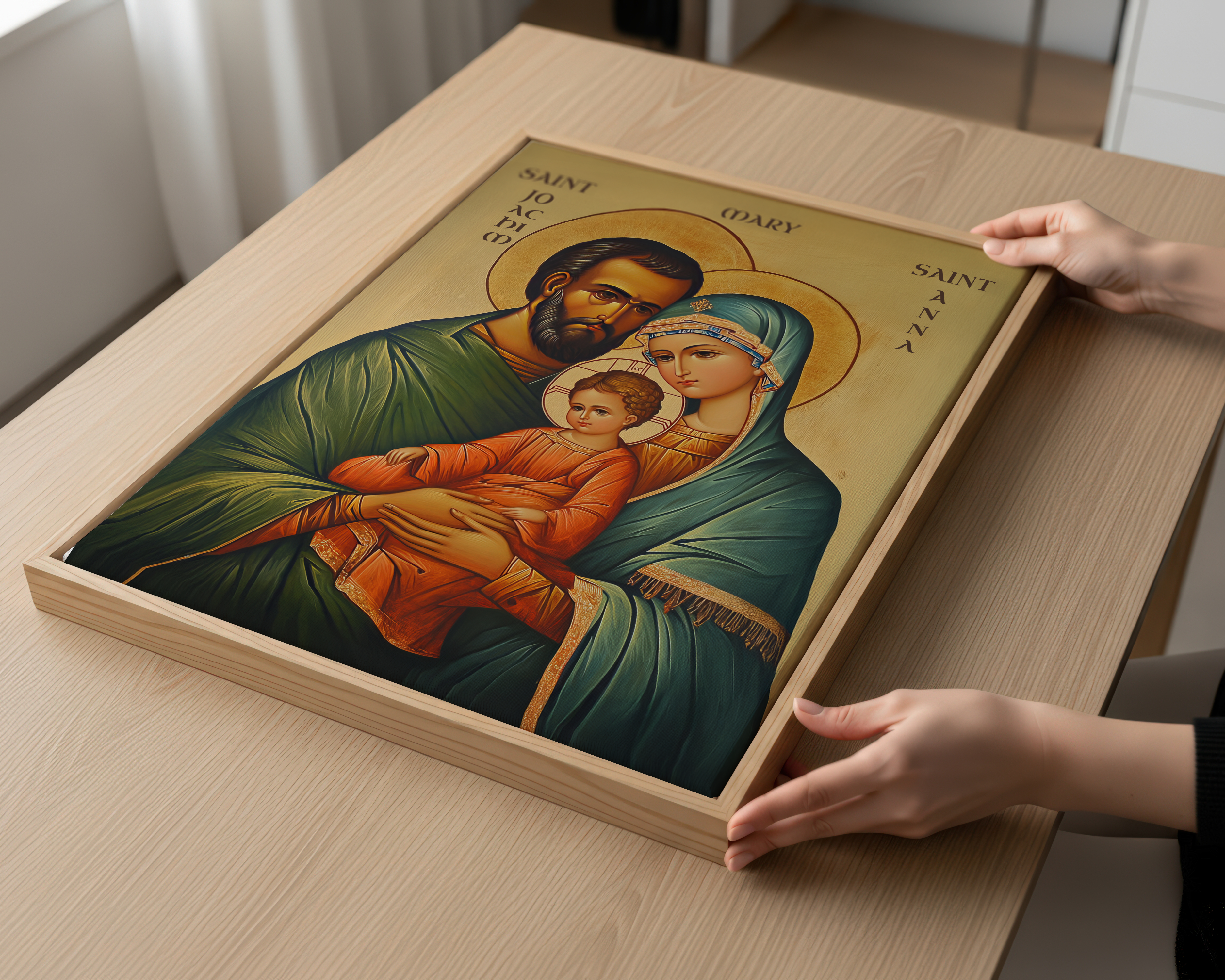 Saint Joachim and Saint Anna with Mary Icon Wall Art, Family Blessing Gift, Holygraceart