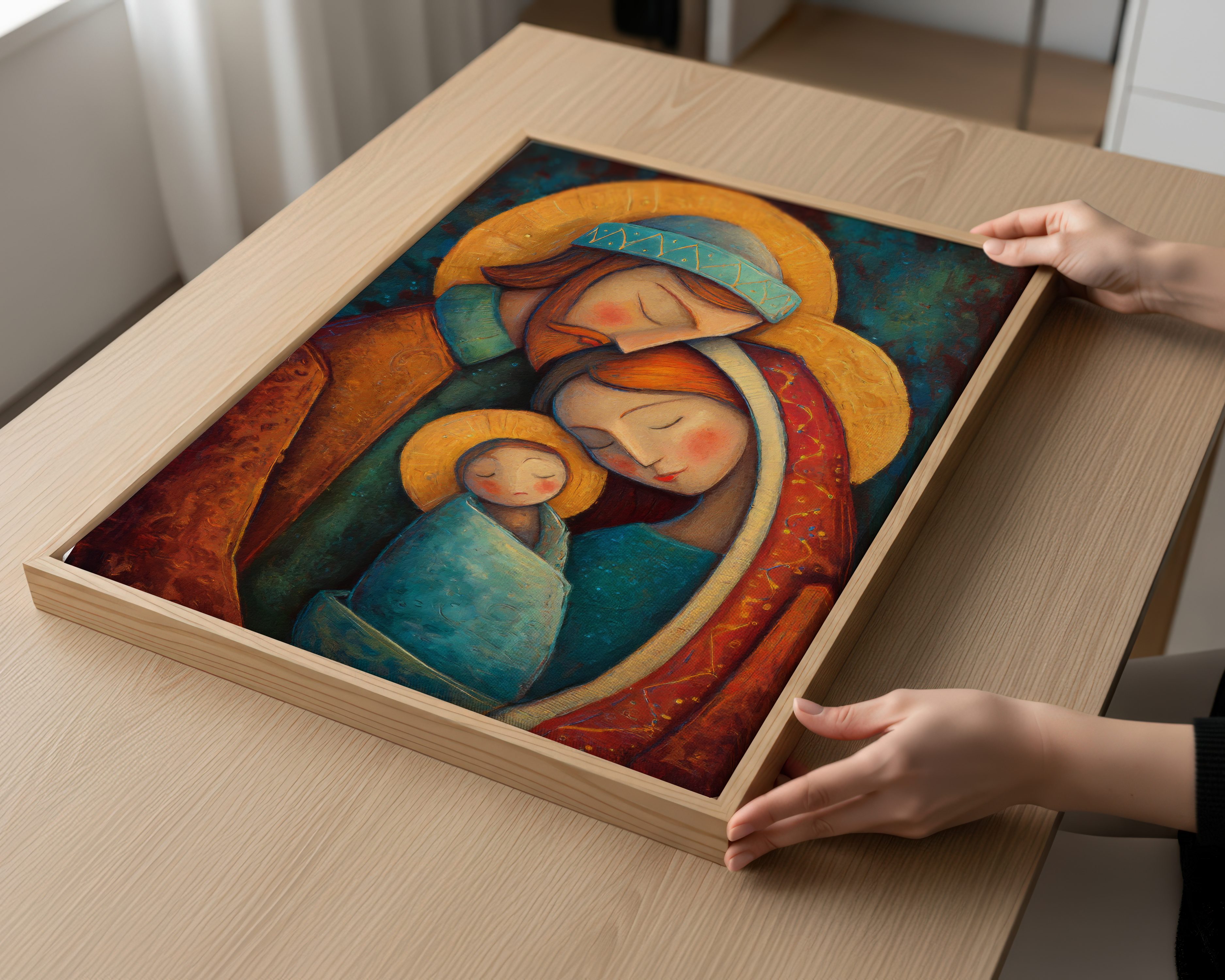 Stylized Holy Family Print, Family Blessing Gift, Christian Prayer Wall Art, Holygraceart