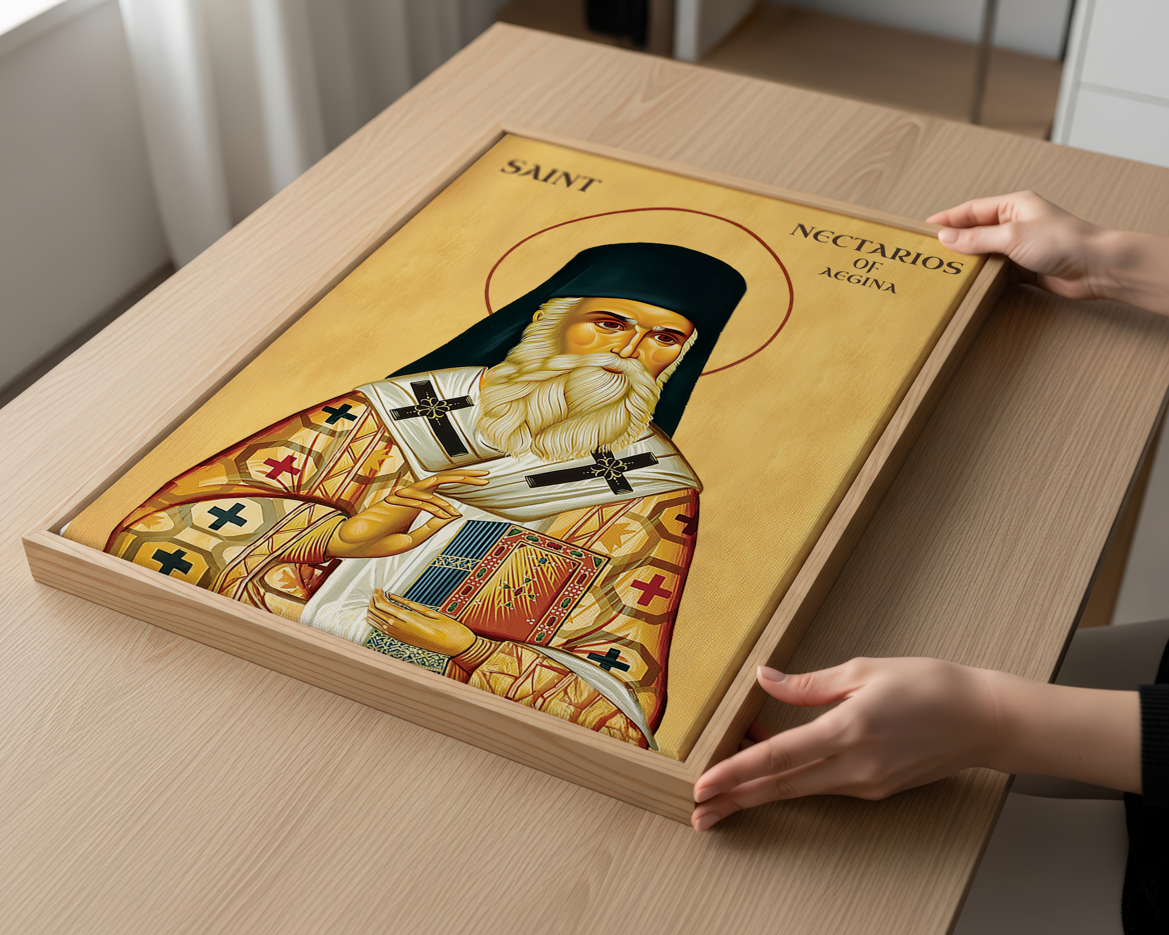 Saint Nectarios of Aegina Icon Print, Wonderworking Bishop Orthodox Wall Art, Holygraceart