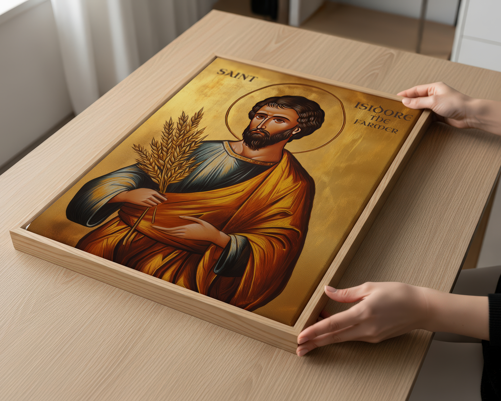 Saint Isidore the Farmer Icon Print, House Blessing and Baptism Gift, Holygraceart