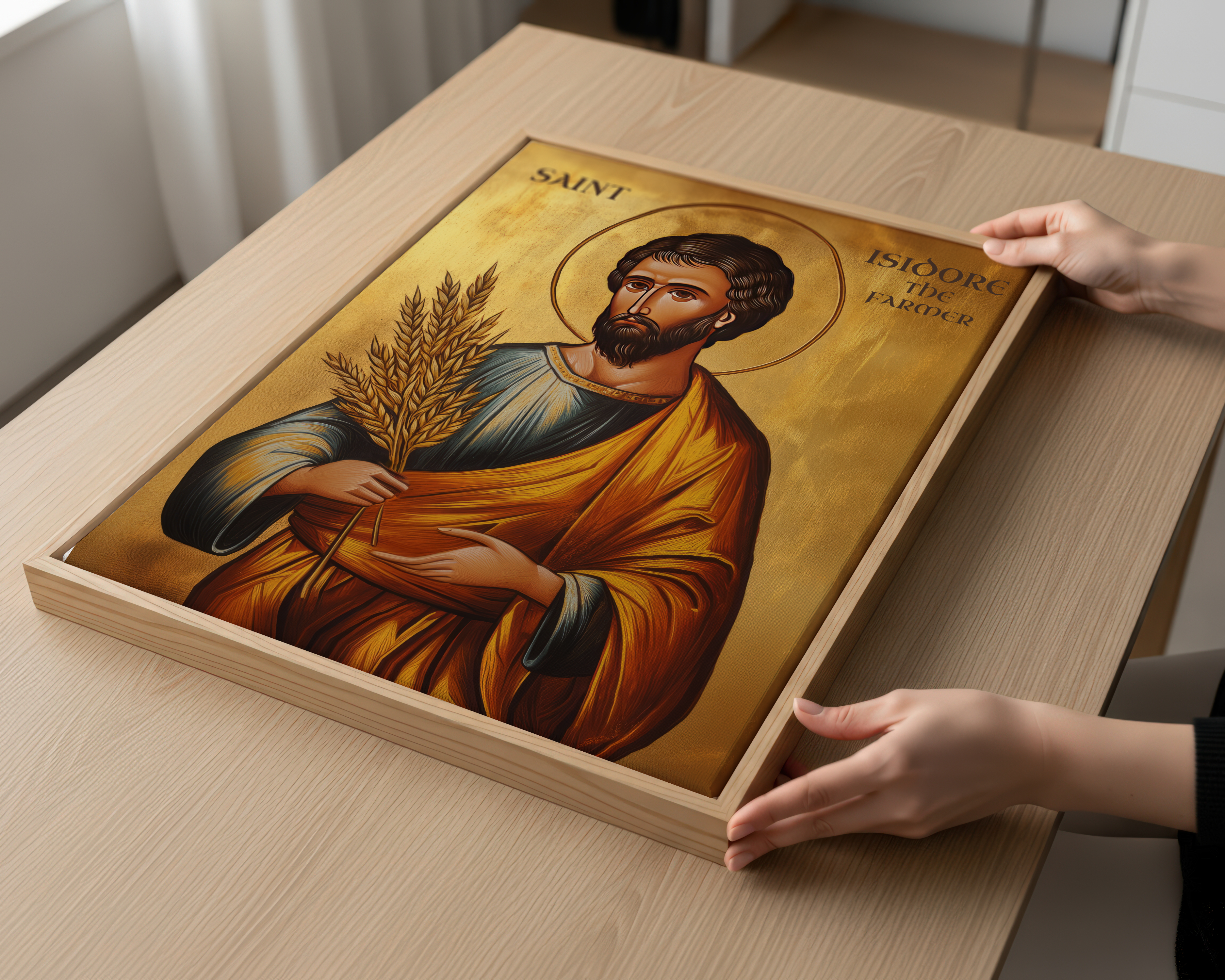 Saint Isidore the Farmer Icon Print, House Blessing and Baptism Gift, Holygraceart