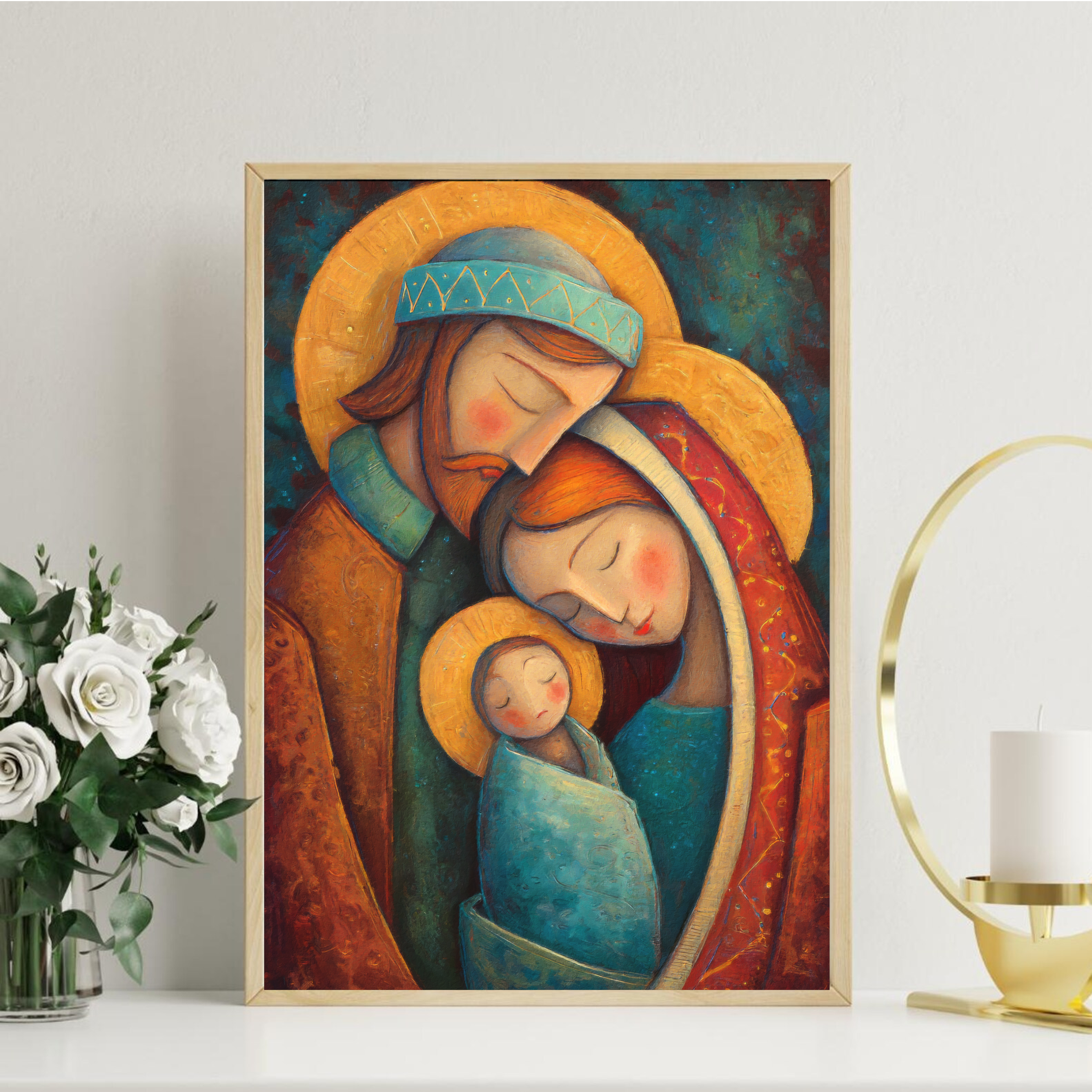 Stylized Holy Family Print, Family Blessing Gift, Christian Prayer Wall Art, Holygraceart