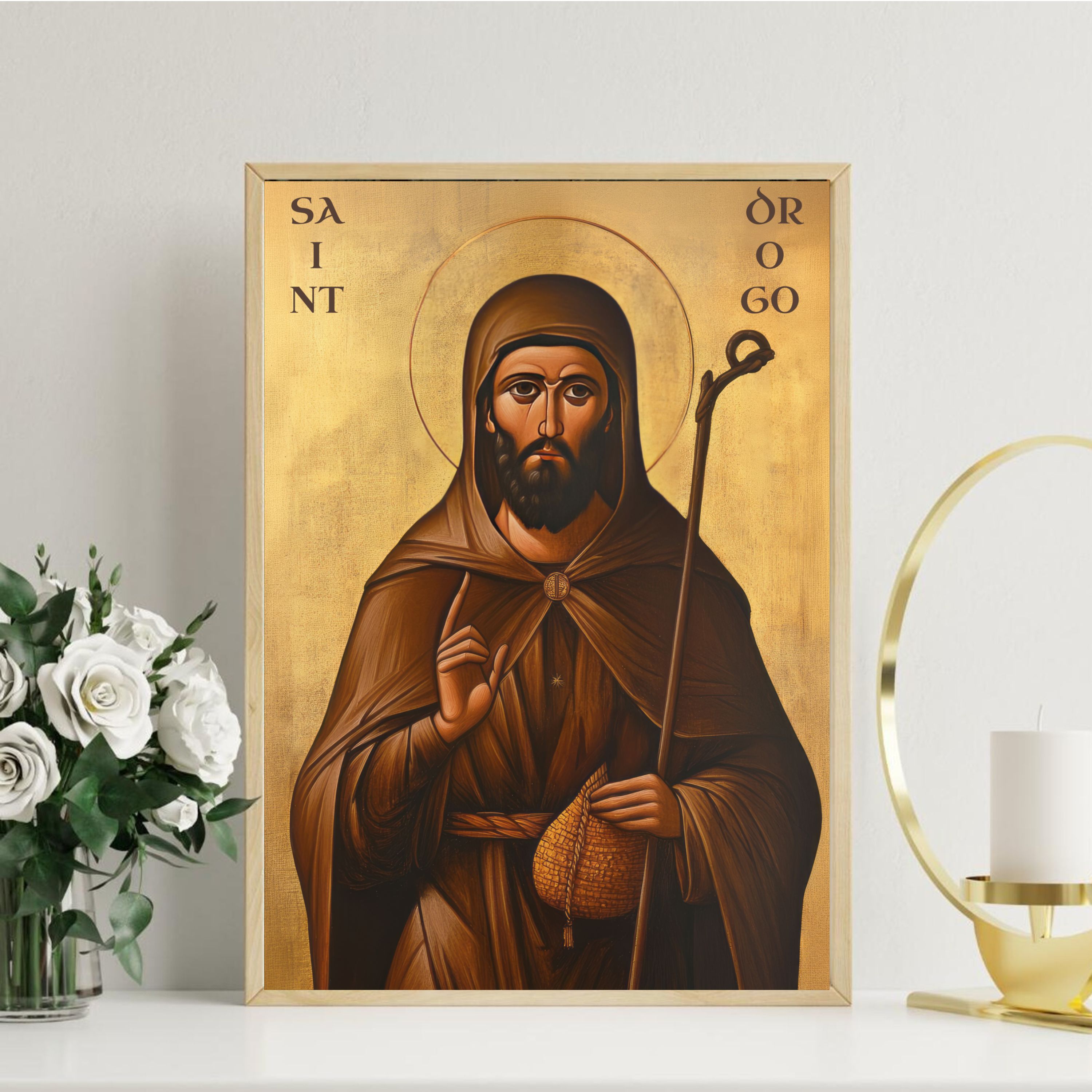 Saint Drogo Icon Wall Art, Shepherd Gift Orthodox Decor, Holygraceart