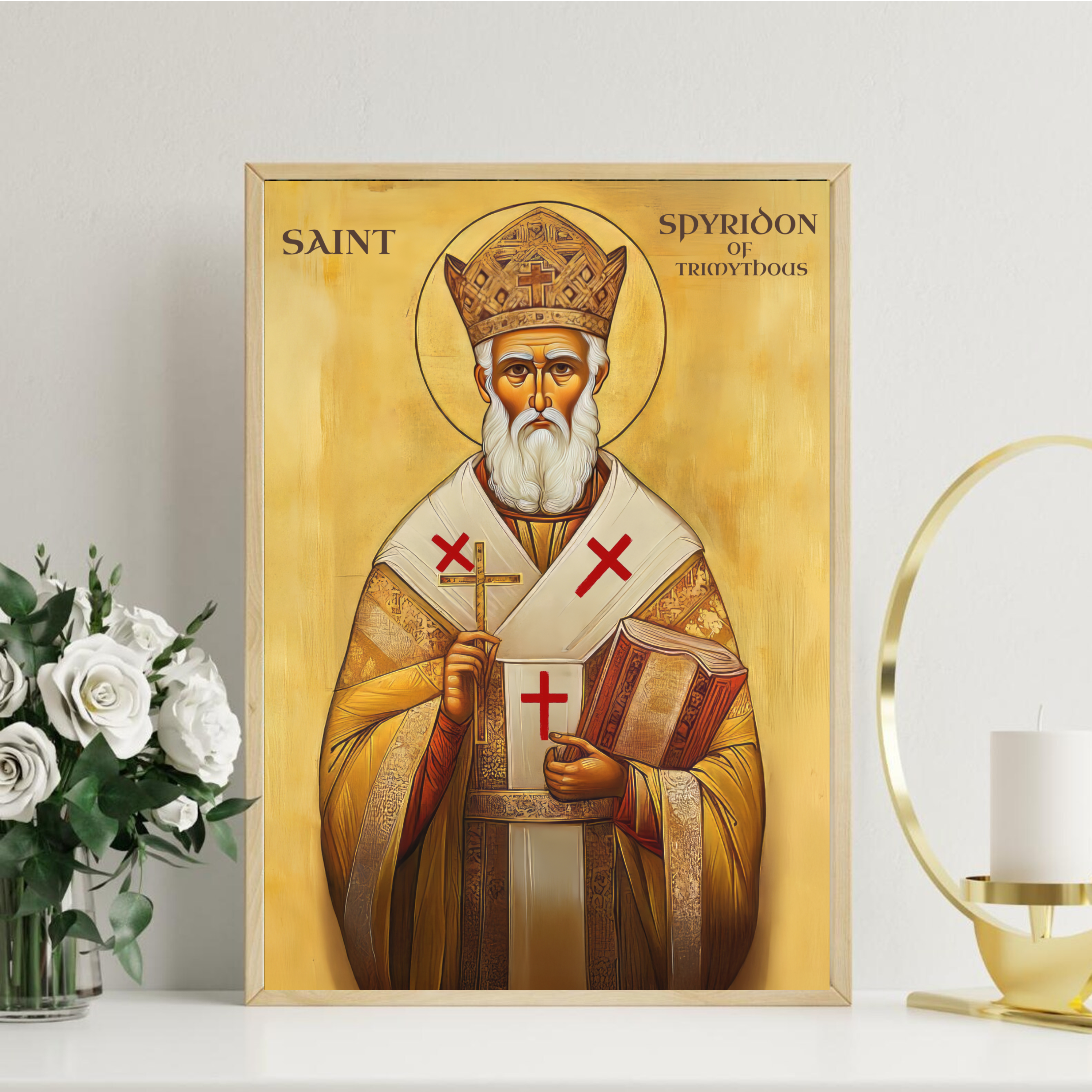Saint Spyridon of Trimythous Icon Print, Clergy & Bishop Gift, Orthodox Home Decor