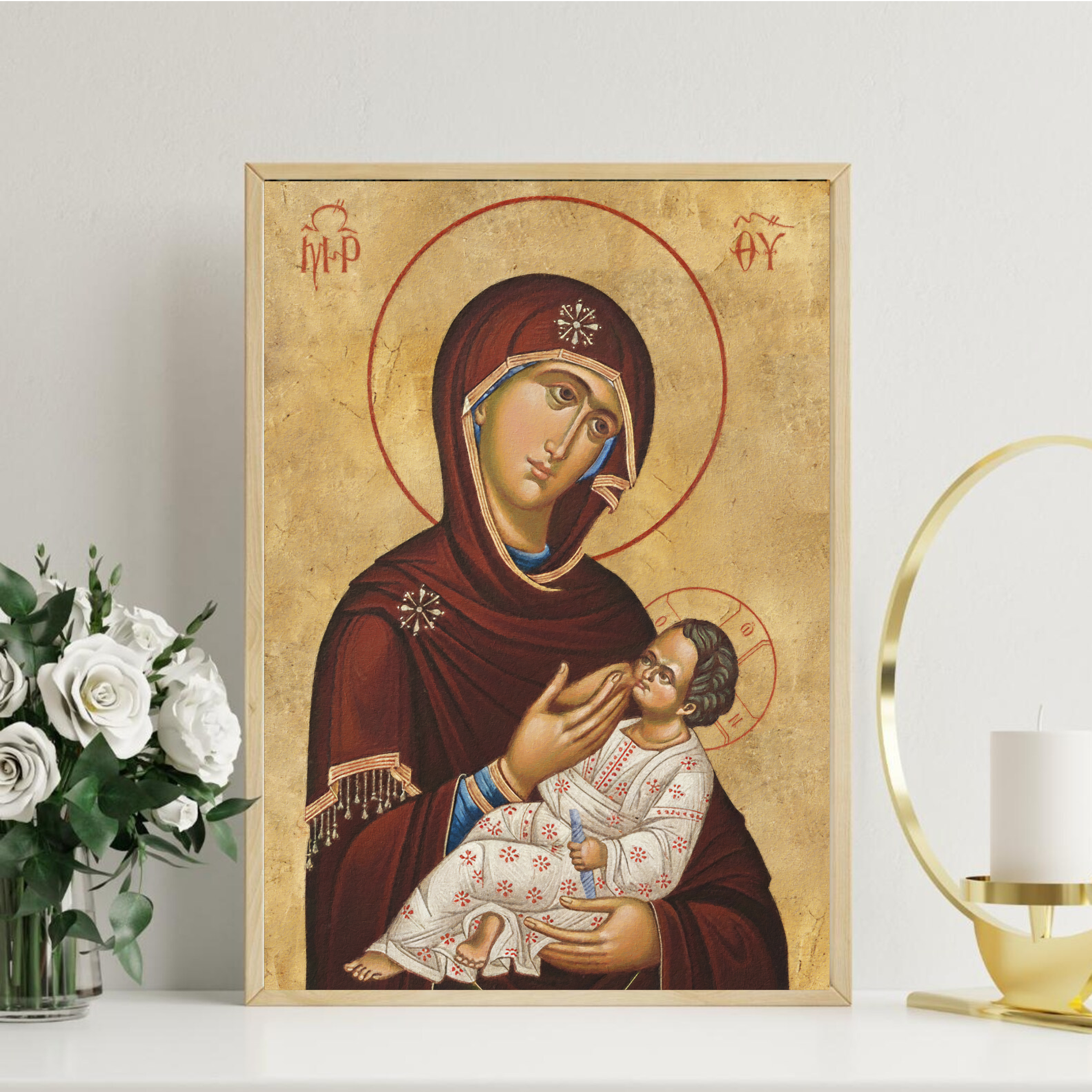 Virgin Mary and Child Orthodox Icon Print, Pregnancy and Baby Blessing Gift