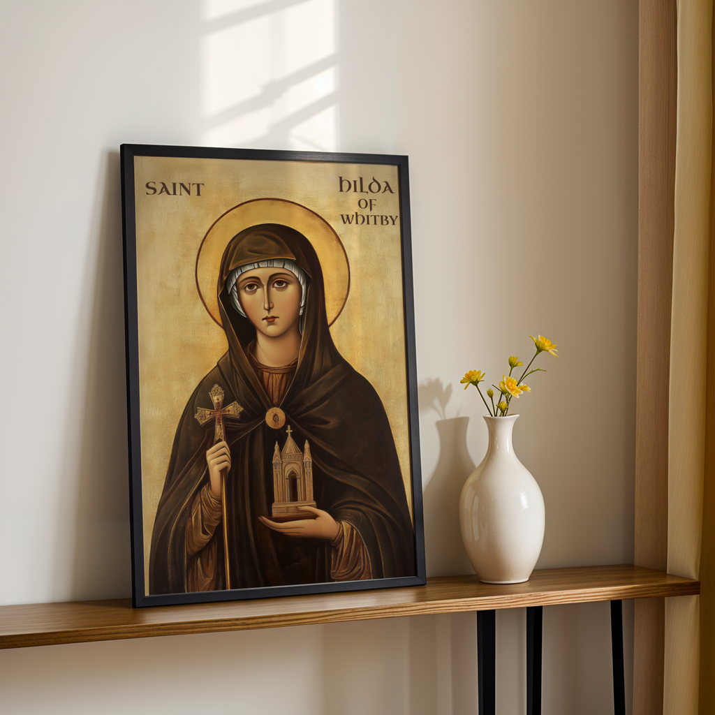 Saint Hilda of Whitby Icon Print, Christian Learning Gift Orthodox, Holygraceart