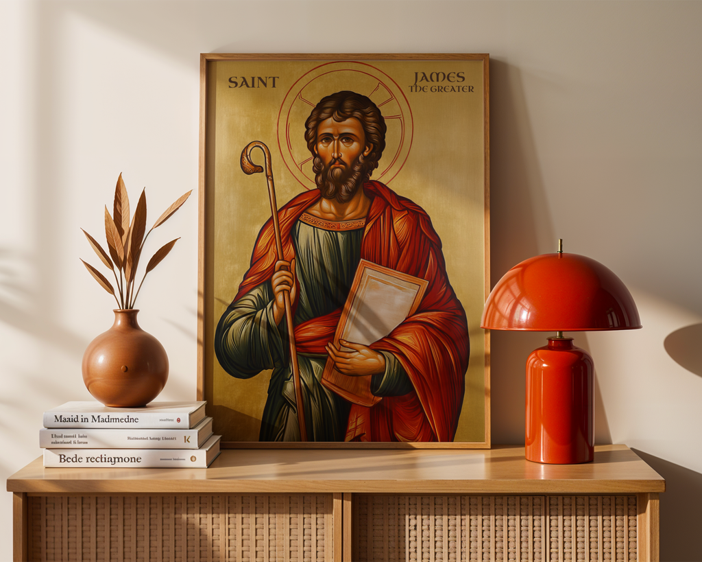 Saint James the Greater Icon Wall Art, Baptism & Pilgrim Gift, Camino Saint Orthodox Decor