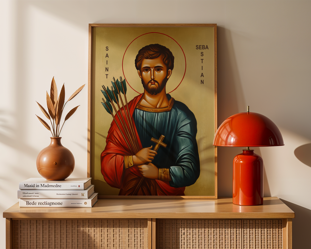 Saint Sebastian Icon Wall Art, Courage and Protection Gift Orthodox, Holygraceart