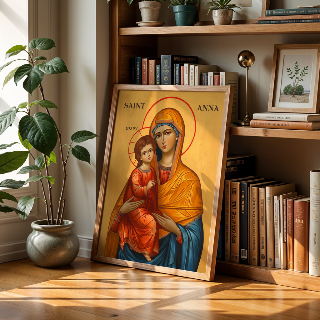 Saint Anna and the Virgin Mary Icon Wall Art, Sacred Family Gift Byzantine Decor, Holygraceart