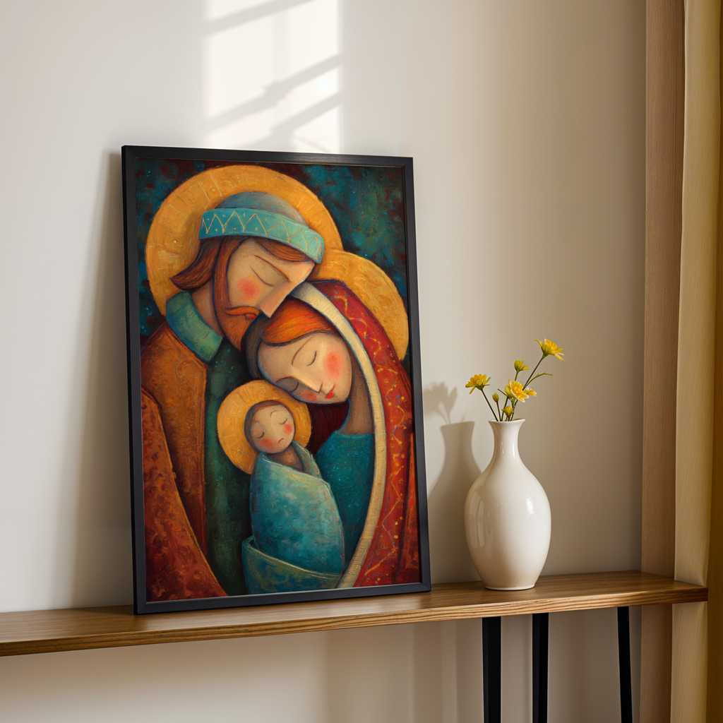Stylized Holy Family Print, Family Blessing Gift, Christian Prayer Wall Art, Holygraceart