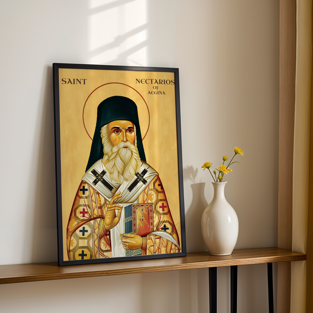 Saint Nectarios of Aegina Icon Print, Wonderworking Bishop Orthodox Wall Art, Holygraceart