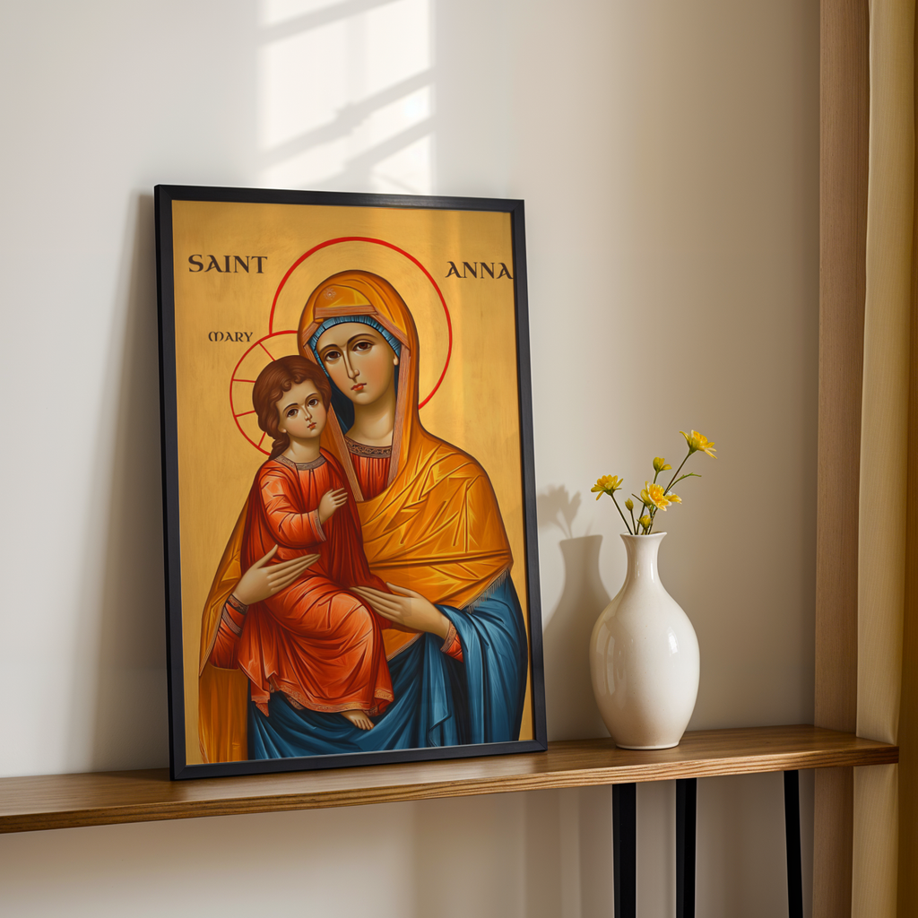 Saint Anna and the Virgin Mary Icon Wall Art, Sacred Family Gift Byzantine Decor, Holygraceart