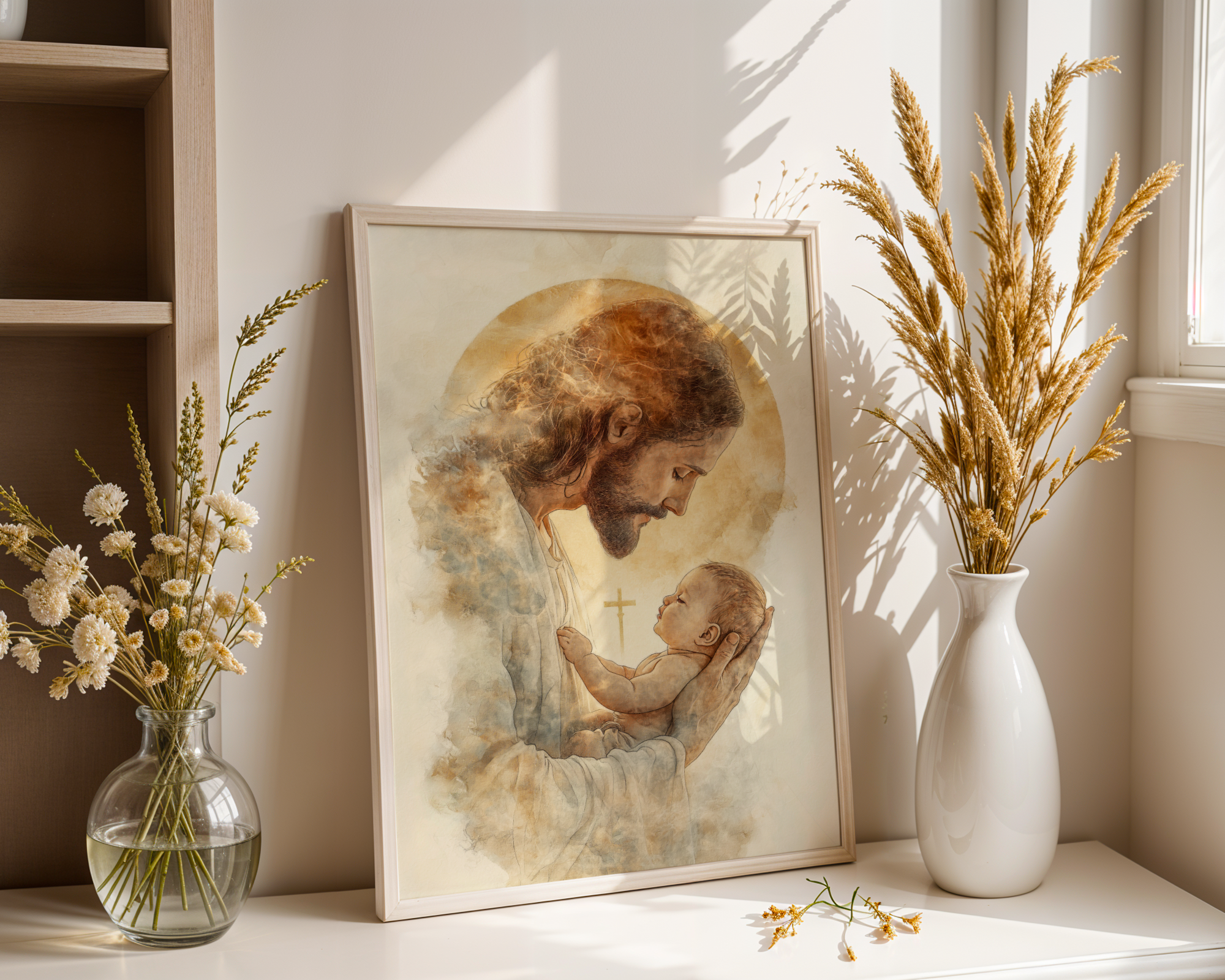 Jesus with Baby Wall Art, Baptism Gift, Christian Nursery Decor, Holygraceart