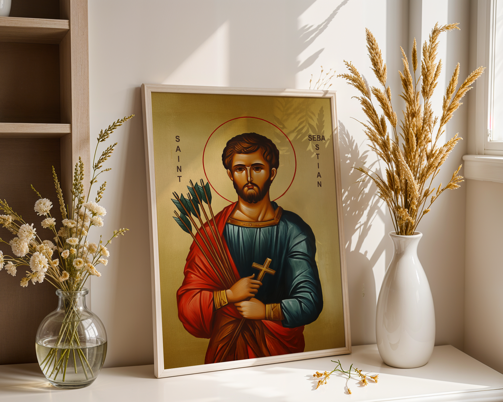 Saint Sebastian Icon Wall Art, Courage and Protection Gift Orthodox, Holygraceart
