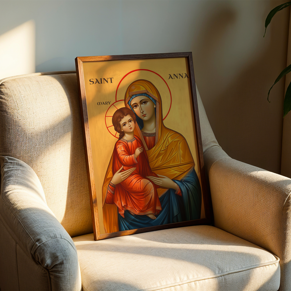 Saint Anna and the Virgin Mary Icon Wall Art, Sacred Family Gift Byzantine Decor, Holygraceart