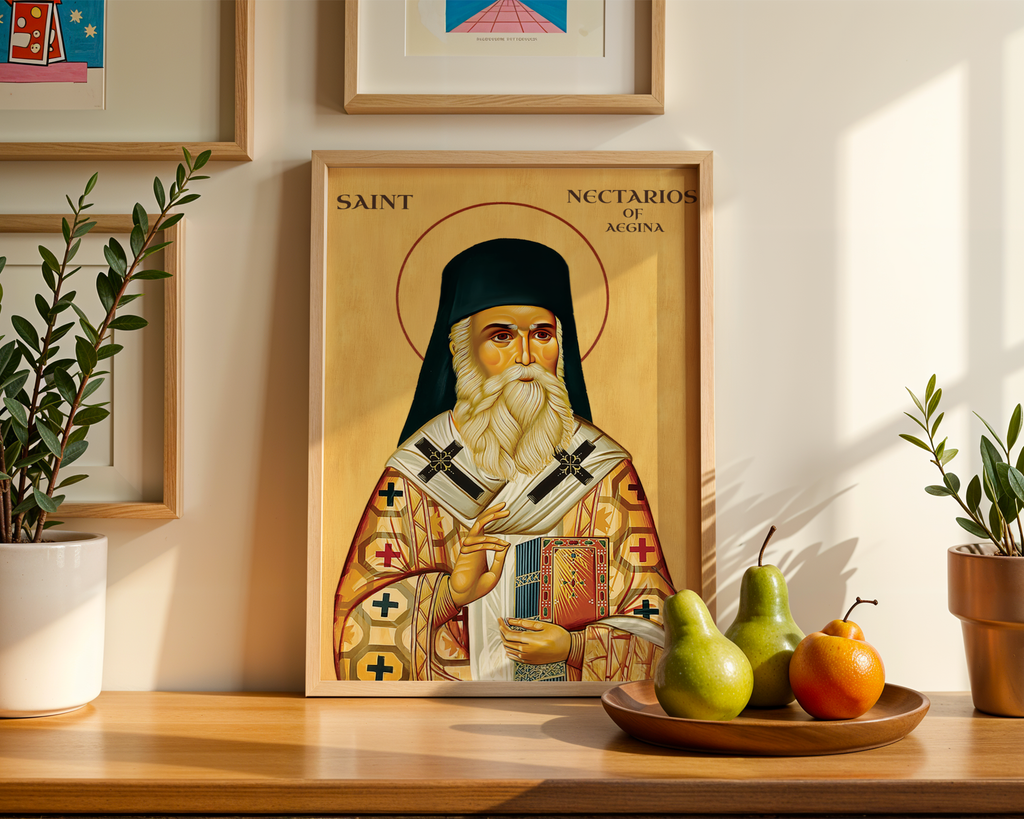 Saint Nectarios of Aegina Icon Print, Wonderworking Bishop Orthodox Wall Art, Holygraceart