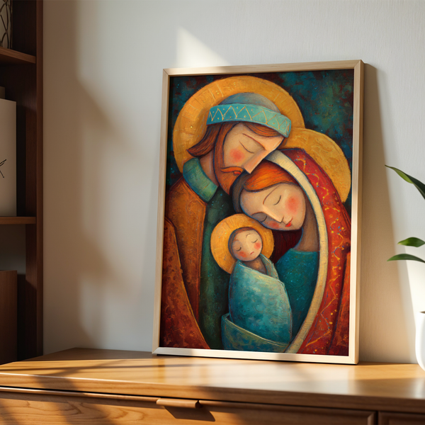 Stylized Holy Family Print, Family Blessing Gift, Christian Prayer Wall Art, Holygraceart