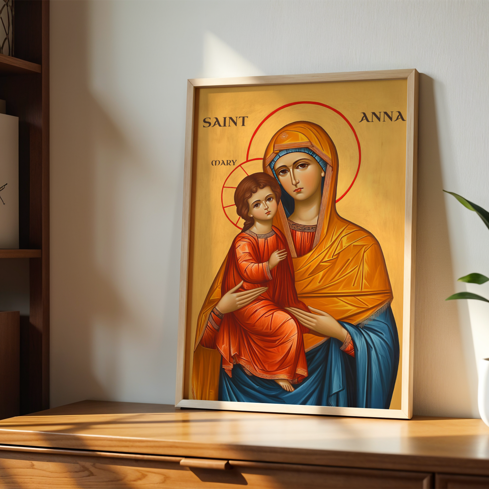 Saint Anna and the Virgin Mary Icon Wall Art, Sacred Family Gift Byzantine Decor, Holygraceart