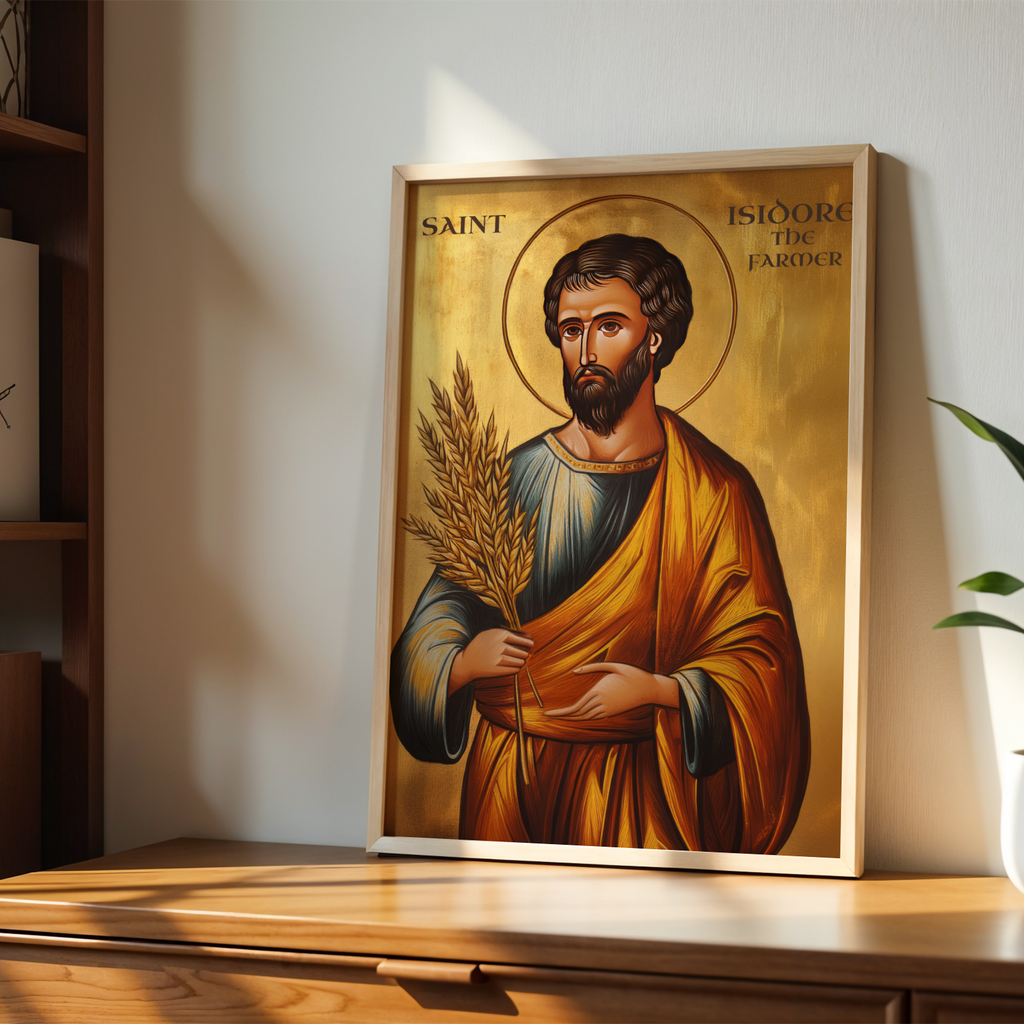 Saint Isidore the Farmer Icon Print, House Blessing and Baptism Gift, Holygraceart