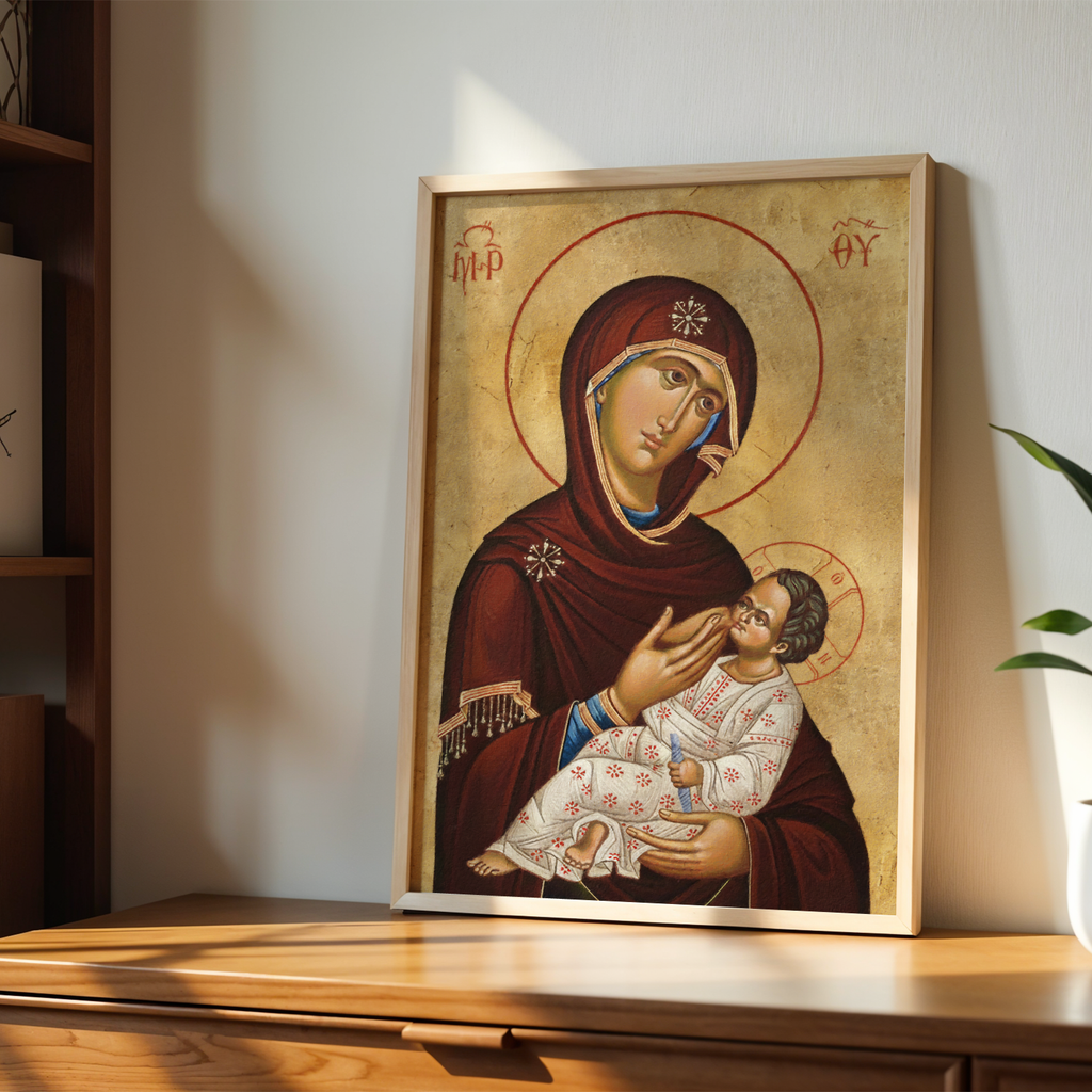 Virgin Mary and Child Orthodox Icon Print, Pregnancy and Baby Blessing Gift