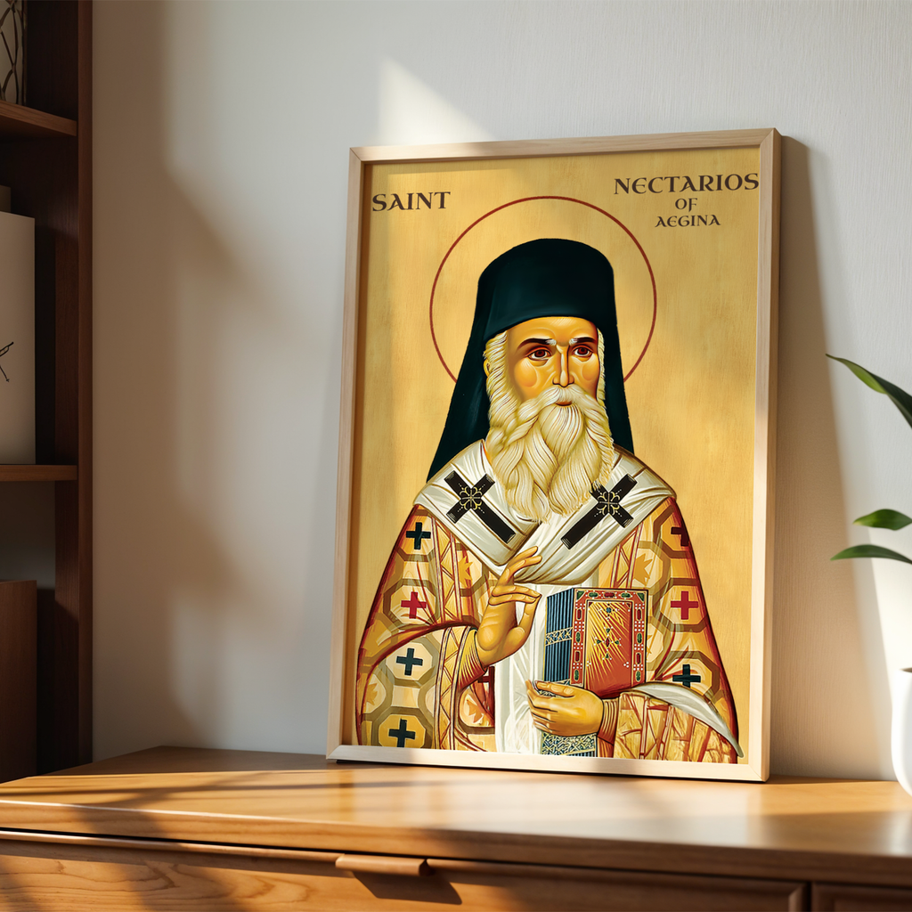 Saint Nectarios of Aegina Icon Print, Wonderworking Bishop Orthodox Wall Art, Holygraceart