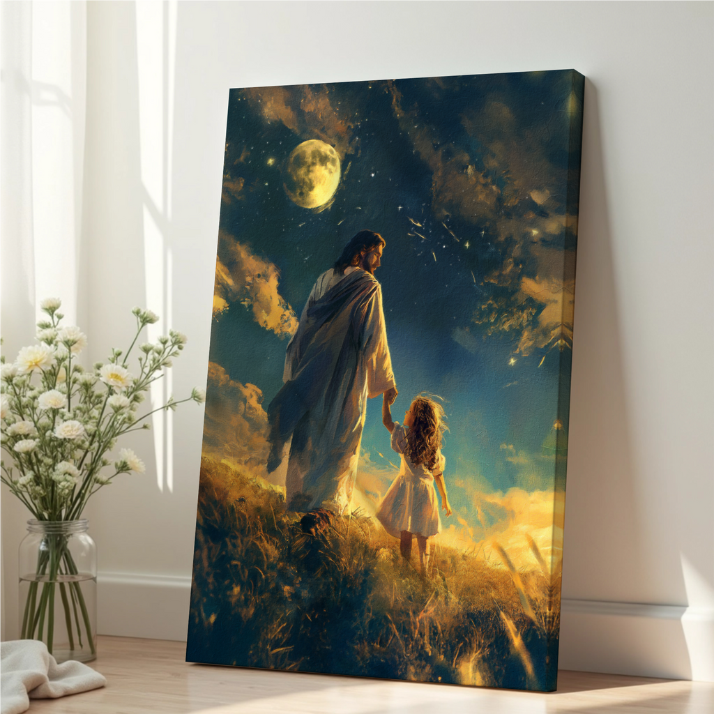 Jesus Leading Little Girl Print, Baptism Gift, Christian Comfort Decor, Holygraceart