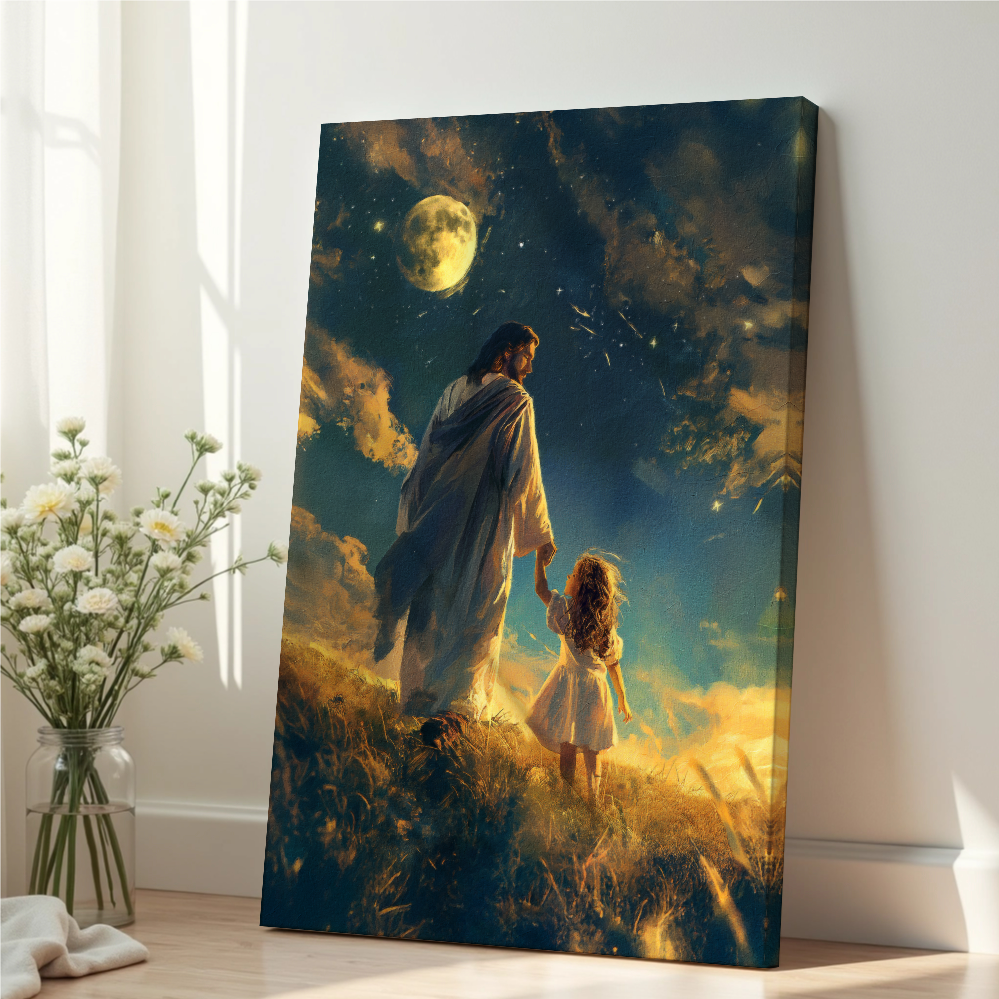 Jesus Leading Little Girl Print, Baptism Gift, Christian Comfort Decor, Holygraceart