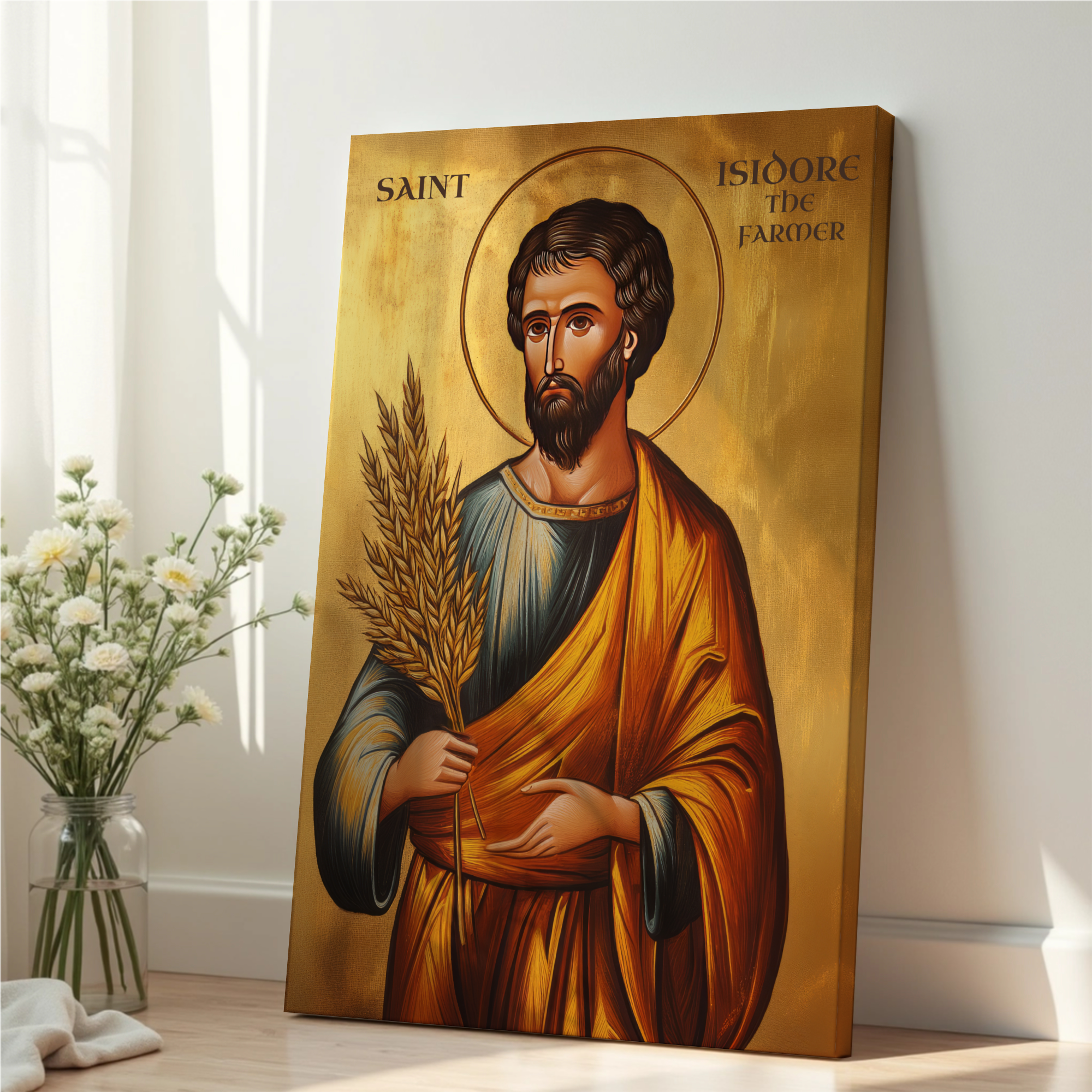 Saint Isidore the Farmer Icon Print, House Blessing and Baptism Gift, Holygraceart