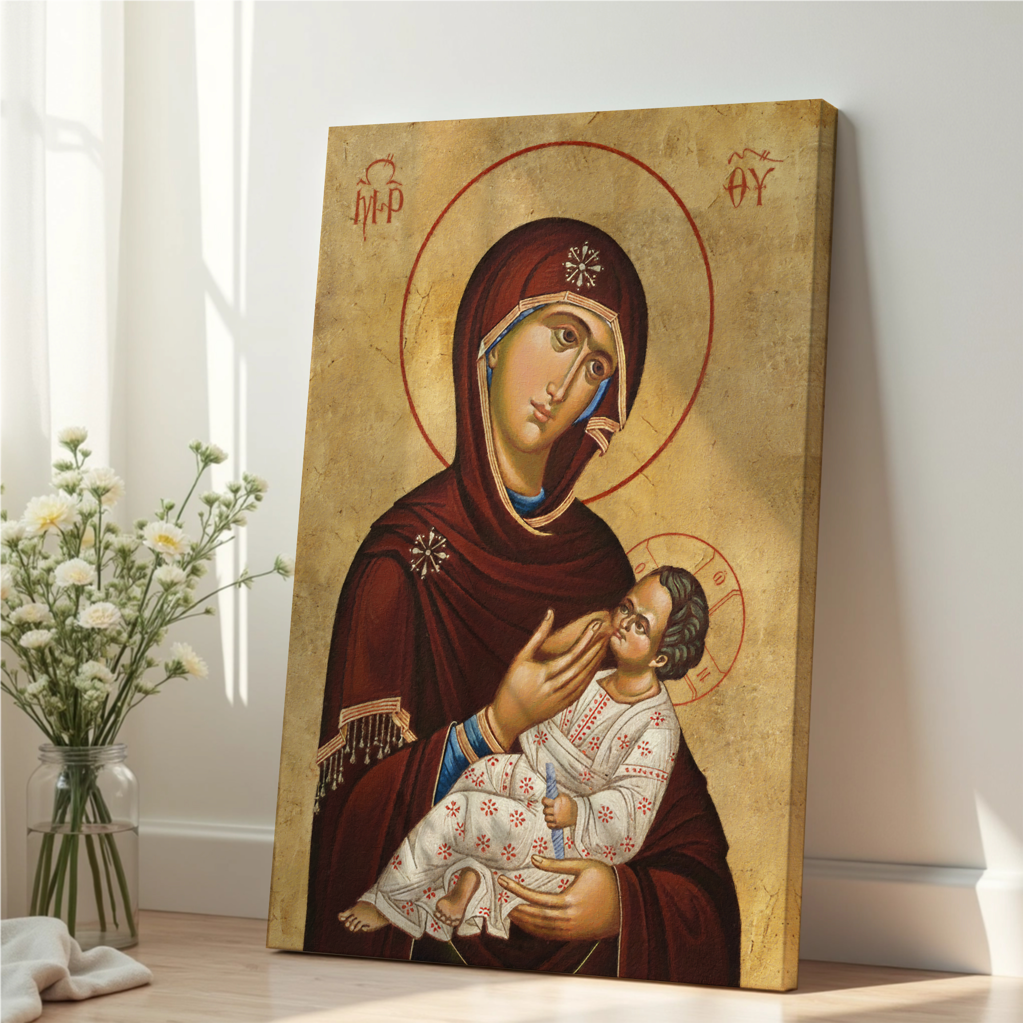 Virgin Mary and Child Orthodox Icon Print, Pregnancy and Baby Blessing Gift