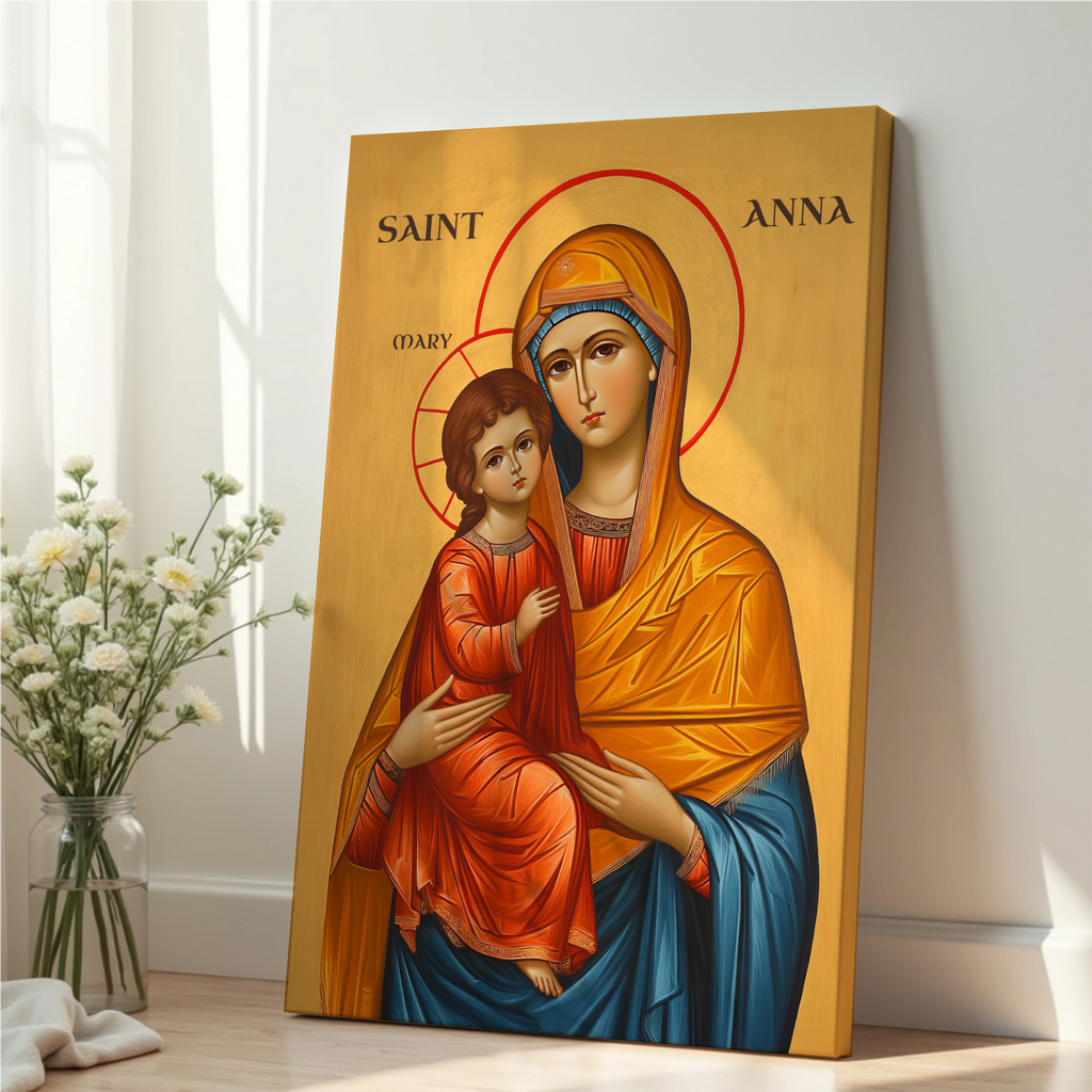 Saint Anna and the Virgin Mary Icon Wall Art, Sacred Family Gift Byzantine Decor, Holygraceart
