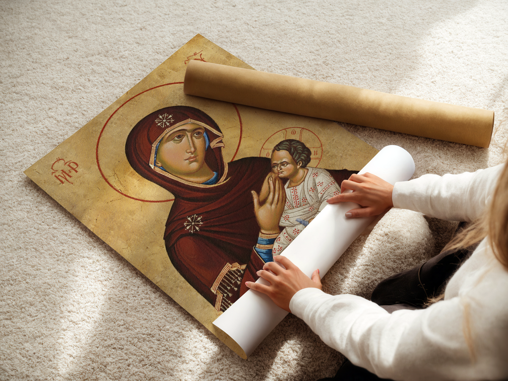 Virgin Mary and Child Orthodox Icon Print, Pregnancy and Baby Blessing Gift