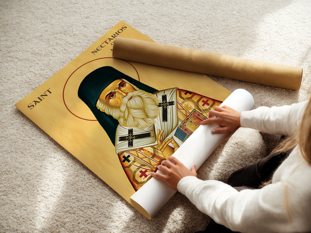 Saint Nectarios of Aegina Icon Print, Wonderworking Bishop Orthodox Wall Art, Holygraceart