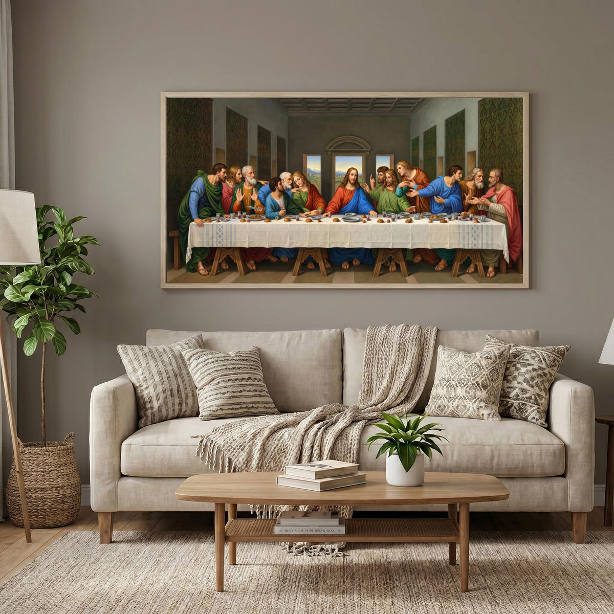 Last Supper Canvas Painting, Leonardo Da Vinci Inspired Christian Home Decor
