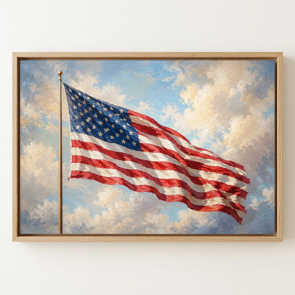 American Flag Oil Painting Print: Majestic Americana Canvas Art, Patriotic Home Decor