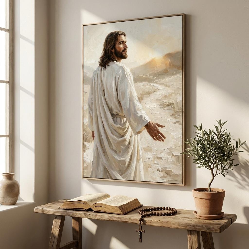 Jesus Reaching Out Oil Painting, Christian Wall Art, Modern Religious Decor, Christ Poster Print
