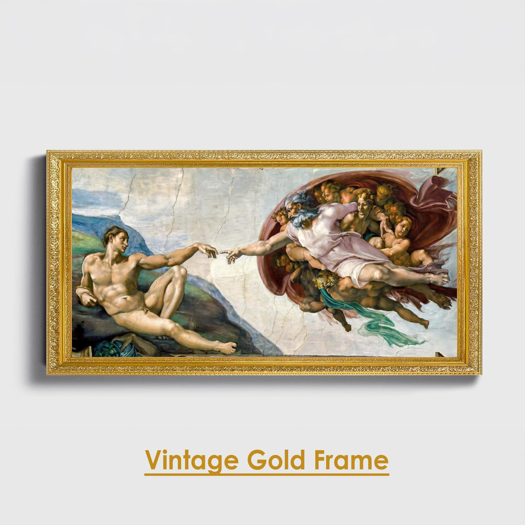 The Creation of Adam Panoramic Wall Art - Michelangelo Sistine Chapel Canvas Print - Large Renaissance Masterpiece