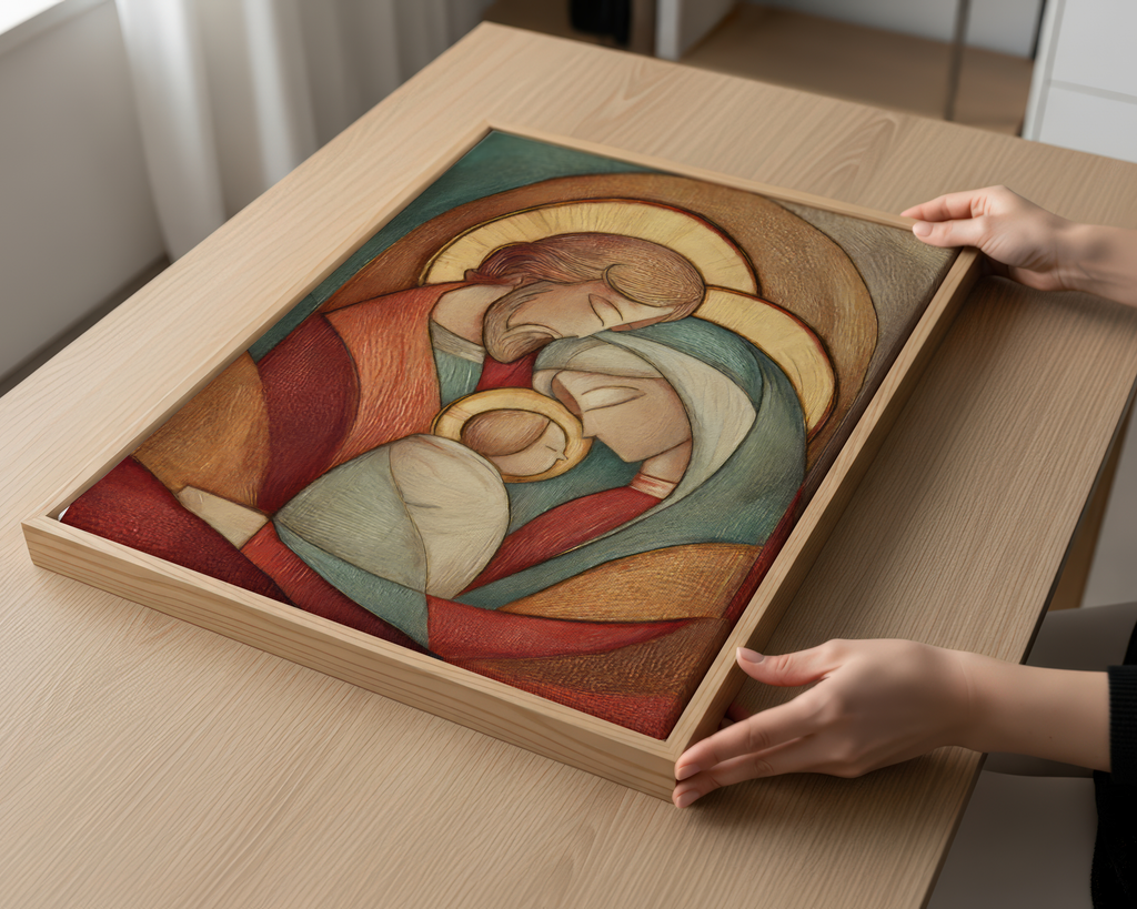 Modern Holy Family Print, Family Blessing Gift, Christian Prayer Wall Art, Holygraceart