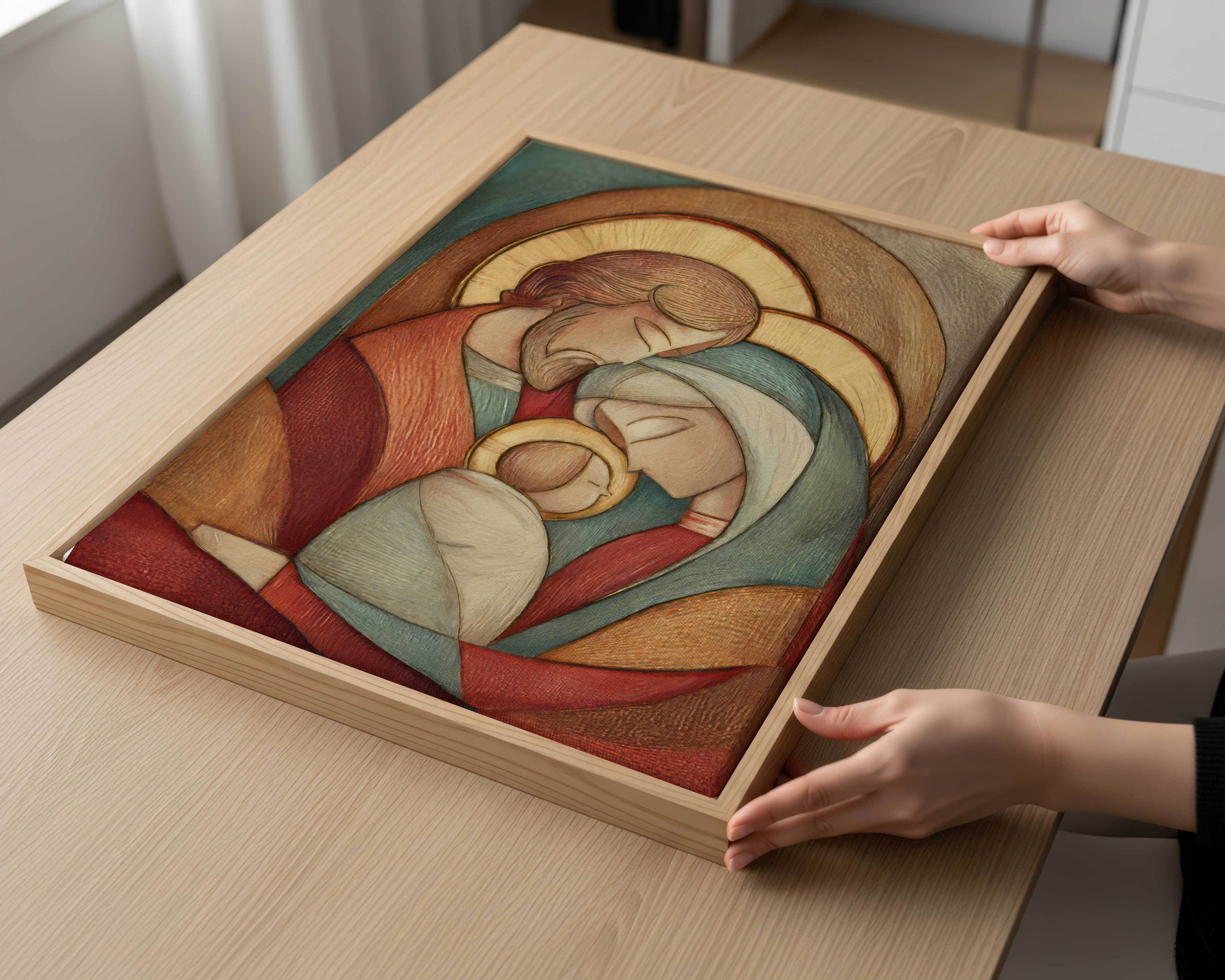 Modern Holy Family Print, Family Blessing Gift, Christian Prayer Wall Art, Holygraceart