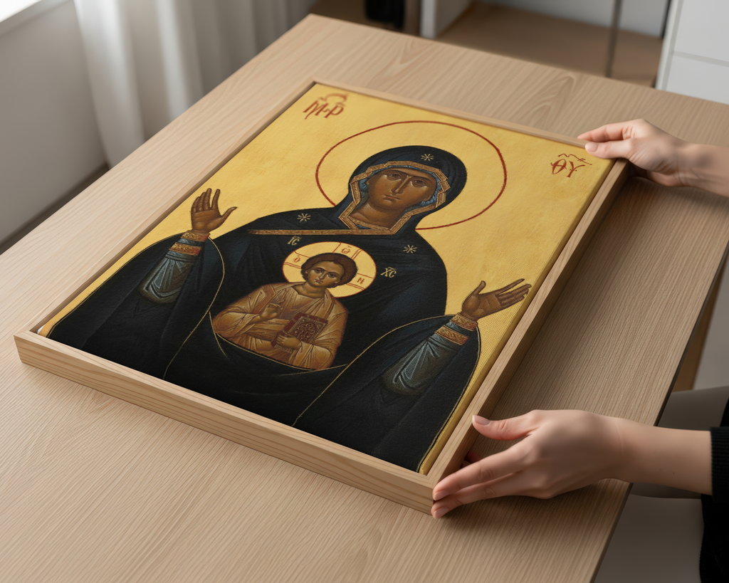 Theotokos of the Sign Orthodox Icon Print, Family Prayer and Baptism Gift, Byzantine Art