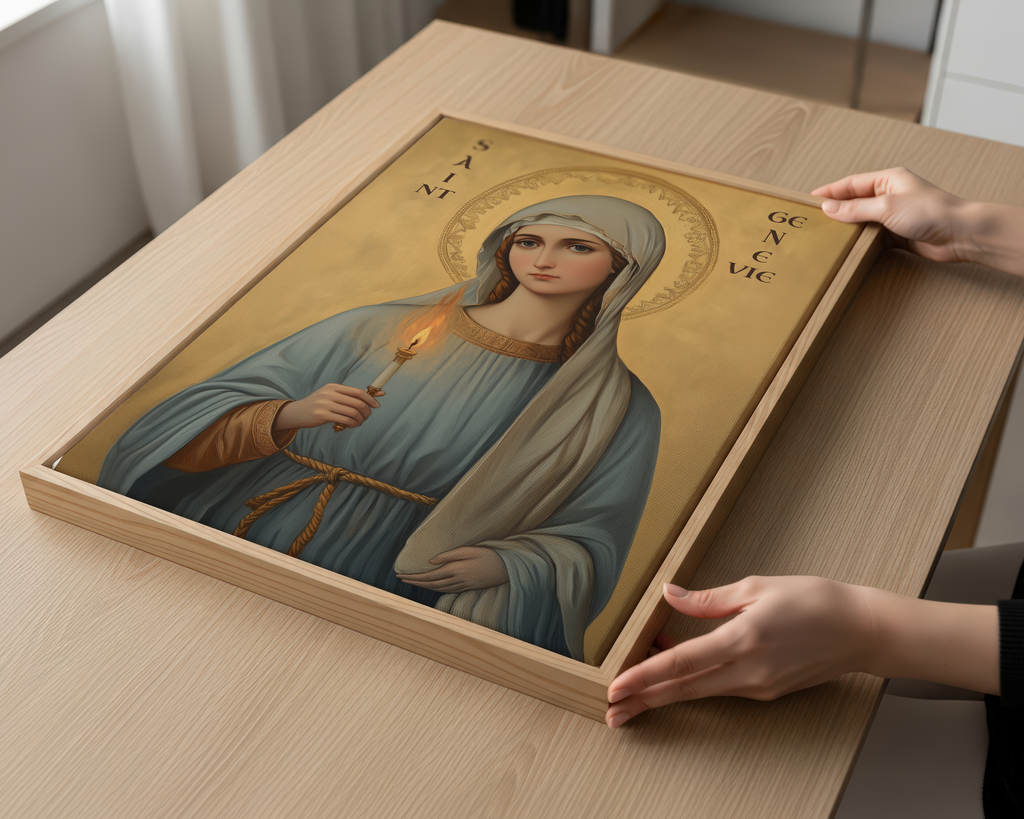 Saint Genevieve of Paris Icon Print, French Patron Saint Wall Art, Protection Gift