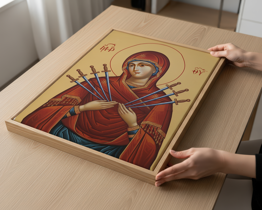 Our Lady of Sorrows Orthodox Icon, Sympathy & Comfort Gift, Marian Devotional Wall Art