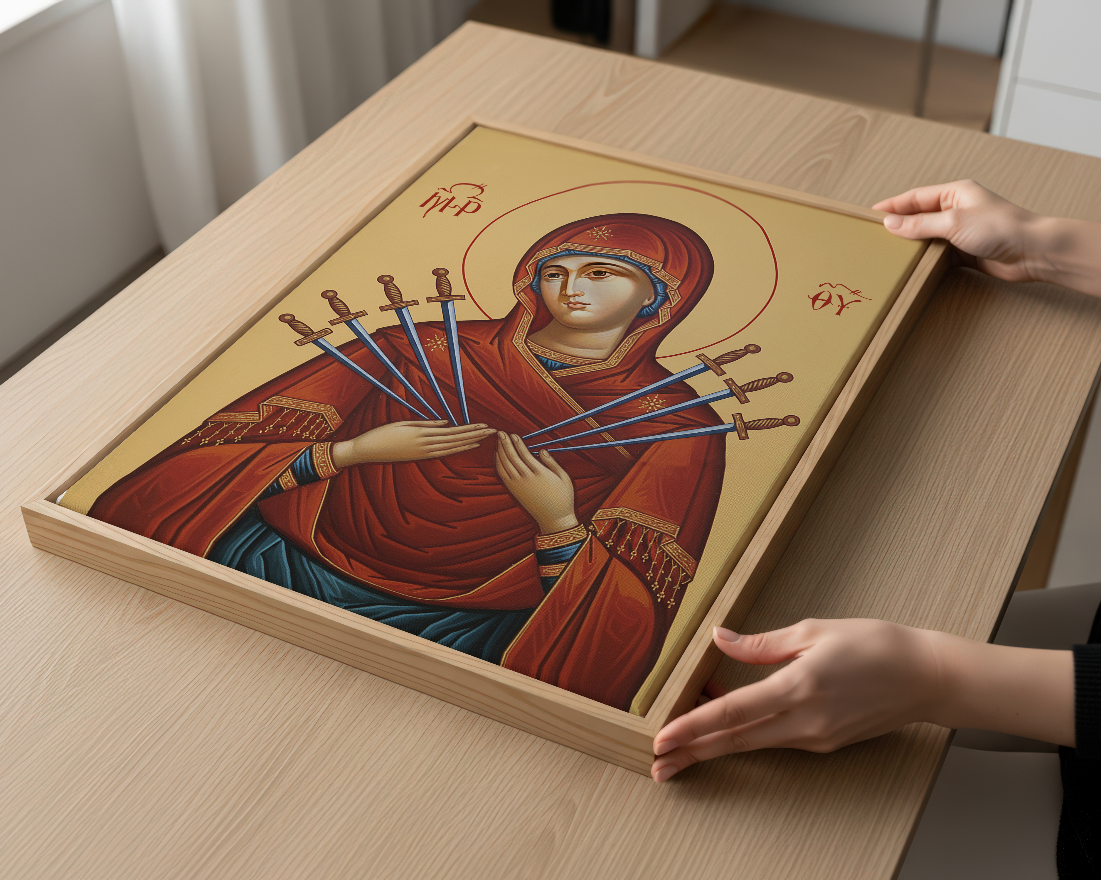 Our Lady of Sorrows Orthodox Icon, Sympathy & Comfort Gift, Marian Devotional Wall Art