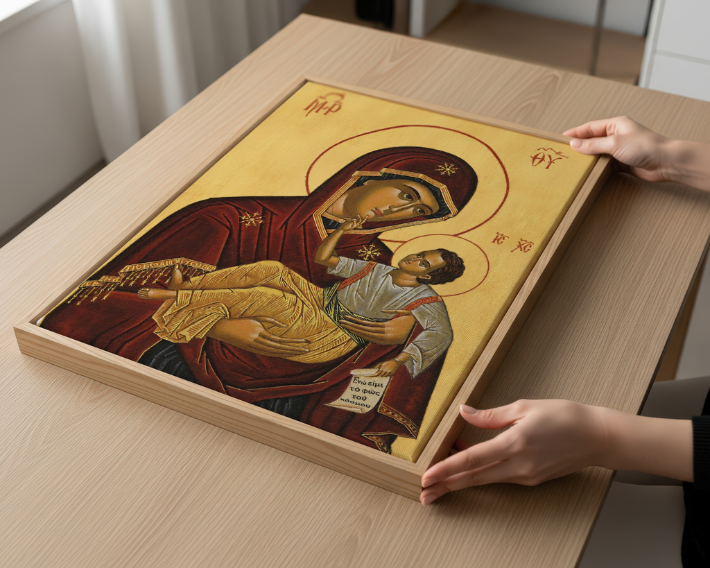 Our Lady of Tenderness Orthodox Icon Print, Motherhood Blessing Gift